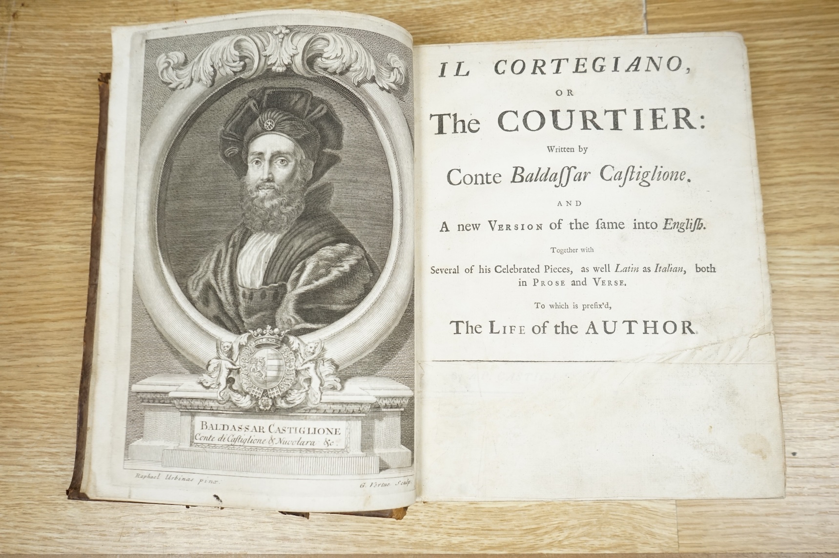 Castiglione, Baldassare - Il Cortegiano, or The Courtier ... and a New Version of the Same into English. Together with several of his celebrated pieces, as well Latin as Italian ... To which is prefix'd, the Life of the